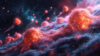 Cancer cells forming a solid tumor mass, with detailed cell structure and environment