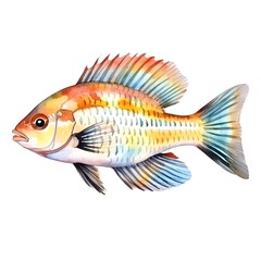 Fototapeta premium Vibrant Watercolor of Dwarf Cichlid Fish on White Background