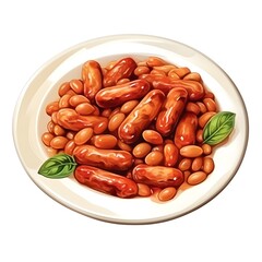 Watercolor of a Plate of Strozzapreti Pasta with Sausage on White Background