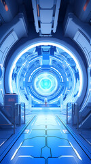 Fototapeta premium Blue glowing portal in futuristic sci-fi style