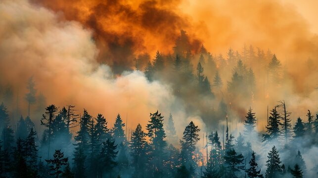 wildfires BC British Columbia Columbia Valley dramatic intense fire flames smoke natural disaster burning forest blaze wildfire environment nature landscape orange red heat growth : Generative AI
