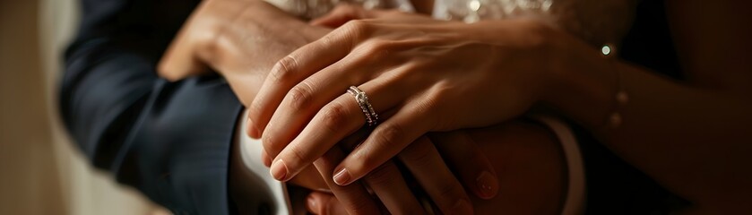 Intertwined Hands with Gleaming Wedding Rings Symbolizing Eternal Vow