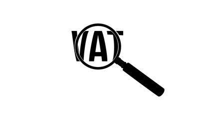 magnifying glass with word VAT, black isolated silhouette