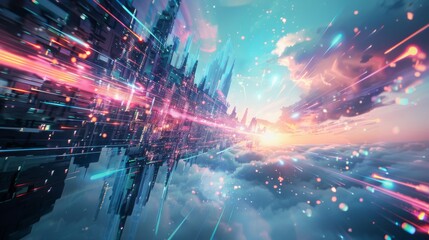 Obraz premium Futuristic digital grid with interconnected nodes