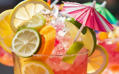 Refreshing summer alcoholic cocktail with crushed ice and citrus fruits