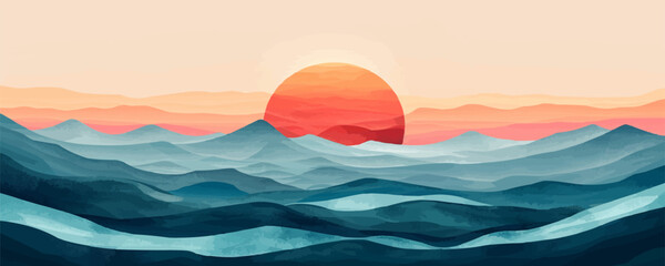 Minimalist Colorful Abstract Landscape vector isolated illustration