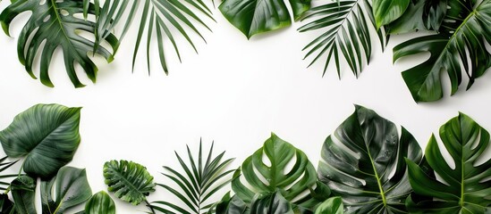 Naklejka premium Tropical Leaves and Monstera in Floral Arrangement on White Background