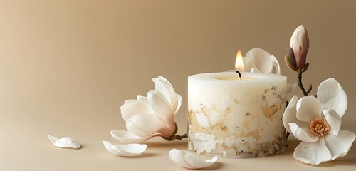 candles background with  elegant background and text copy space in the background with small flame on the candle and text space with flower on the border absract background 