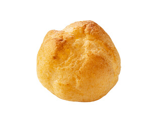 A single cream puff placed on a white background.