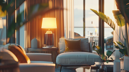 A stylish condo interior featuring open-plan living spaces and upscale furnishings, captured in high definition