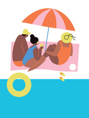 Summertime background with beach summer accessories, vector illustration.	
