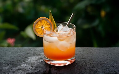 Refreshing summer alcoholic cocktail with crushed ice and citrus fruits