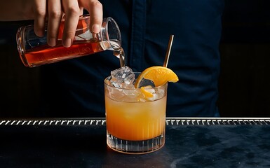 Refreshing summer alcoholic cocktail with crushed ice and citrus fruits