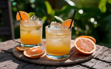 Refreshing summer alcoholic cocktail with crushed ice and citrus fruits