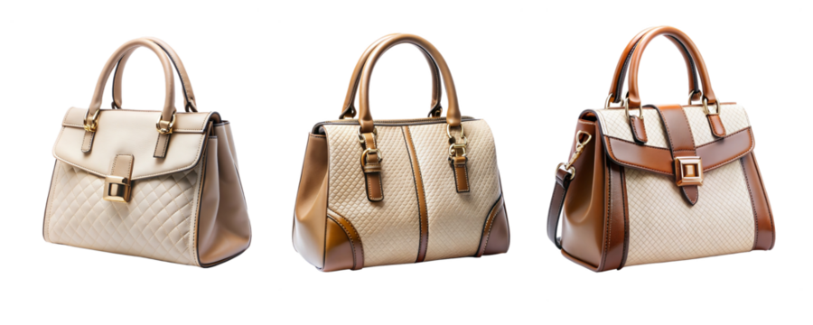 set collection of stylish women handbag purse, different colors and style, luxury elegant ladies hand bags isolated on white png transparent background