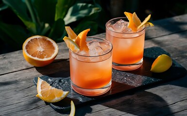 Refreshing summer alcoholic cocktail with crushed ice and citrus fruits