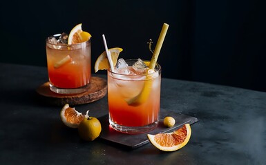 Refreshing summer alcoholic cocktail with crushed ice and citrus fruits