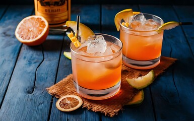 Refreshing summer alcoholic cocktail with crushed ice and citrus fruits