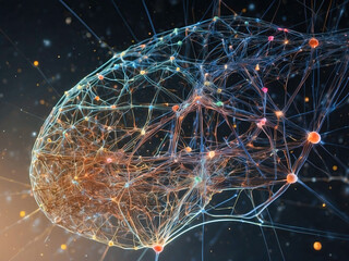 Artificial intelligence in the form of a brain. Digital technologies. Neural networks. Neural chip. The concept of implanting a chip into the human brain. AI generated