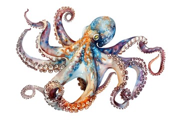 Obraz premium Vibrant Watercolor of a Captivating Octopus Isolated on a White Background