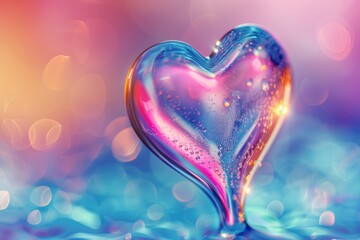 Ethereal heart shaped glass sculpture with dreamy pastel colors and soft light, capturing whimsical beauty in perfect stock photography 