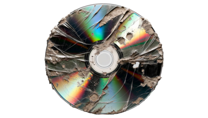 Damaged CD isolated on transparent or white background