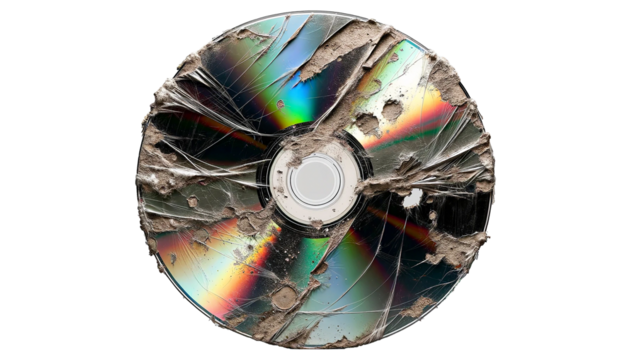 Damaged CD isolated on transparent or white background