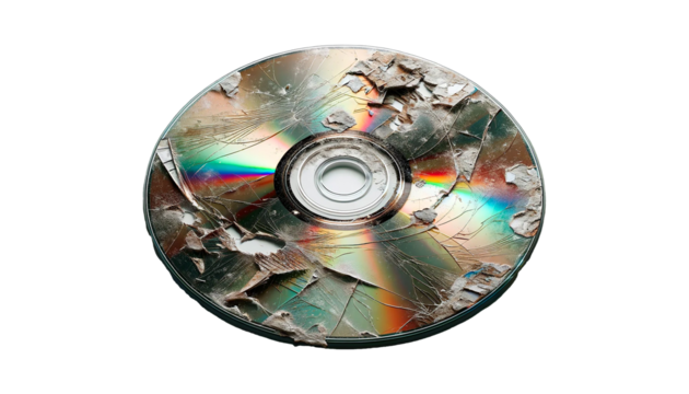 Damaged CD isolated on transparent or white background