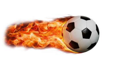 Dynamic Soccer Ball in Flames - Football blazing on transparent background