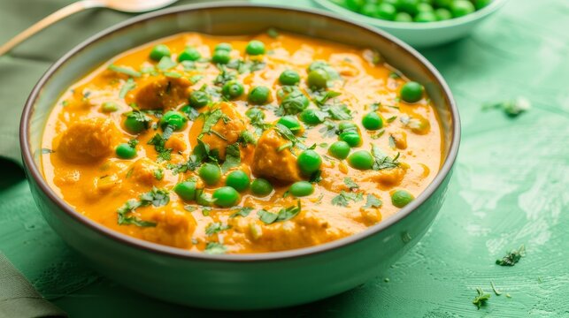 Exquisite Methi Malai Matar Dish on Seafoam Green Background for Indian Cuisine Lovers