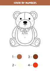 Coloring page with cute  teddy bear. Color by numbers. Math game for kids.
