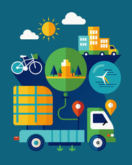 Utilizing sustainable transportation ods for shipping and receiving such as electric trucks or bikes.. Vector illustration