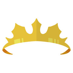 Gold Crown Tiara with Cartoon Style. Vector Illustration on White Background.