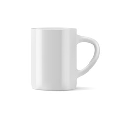 White empty coffee mug template, isolated on white background.