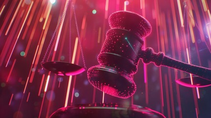 Virtual reality digital technology cyberspace justice concept with judges gavel and scales