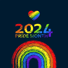 Pride Month 2024. Banner, Greeting Card, Poster, Cover with LGBT Colorful Rainbow Concept