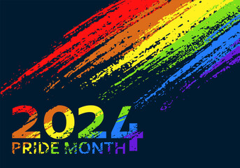 Celebrate LGBT Pride Month 2024. Colorful Rainbow Pride Elements for Banner, Greeting Card, Poster, Social Media