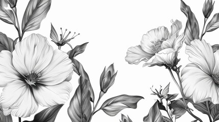2D Hand-drawn floral illustrations in black and white