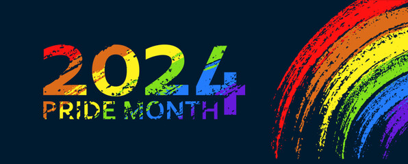 Pride Month 2024 Horizontal Banner with Pride Colors Flag. Modern Design Template