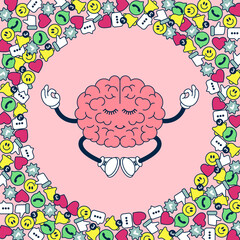 Vector Illustration of Digital Detox Concept. Healthy, Happy, Relaxed Brain Meditating