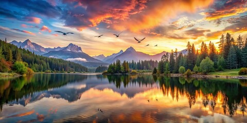 Natural landscape, mountains, reflected, lake, forest, natural colors, natur, mounteverest, snow, green,
