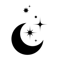 Astrological Magic Symbol Crescent Moon and Stars Icon, Vector