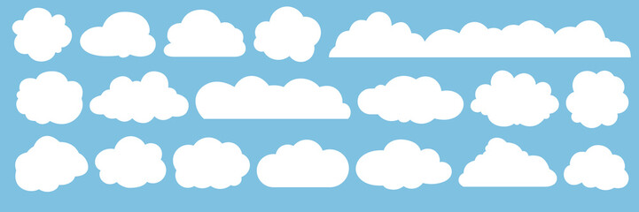 Set of cartoon cloud in a flat design. White cloud collection.