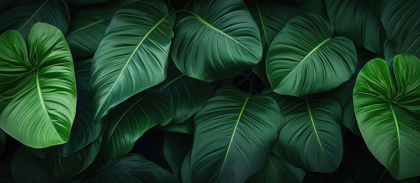 A nature wallpaper featuring a tropical leaves texture with a 21 9 aspect ratio providing a banner for websites and desktops with ample free space for text and advertising