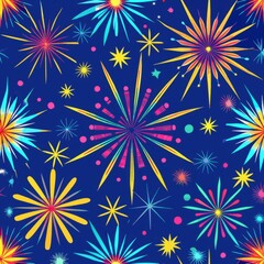 Naklejka premium Seamless pattern of sparkling candy fireworks with bursts of color and magic, Generative AI
