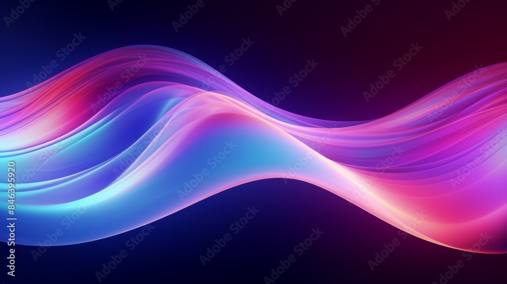 Poster an abstract flowing neon wave background in a surreal style, with dreamlike imagery and distorted pe