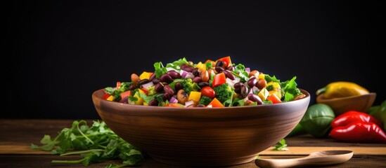 A bowl of vibrant bean salad with a variety of wholesome beans perfect for a healthy meal The image has ample space for copy