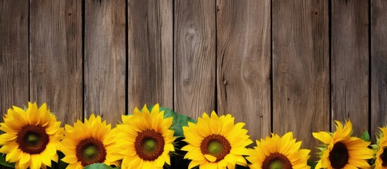 Obraz premium A captivating copy space image of cheerful yellow sunflowers against a rustic wooden fence