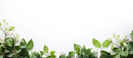 Fototapeta premium A copy space image displaying a backdrop of green leaves against a white background