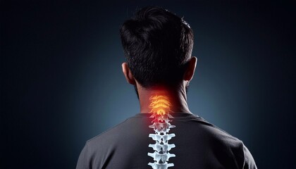Young man with  his neck in pain. Medical concept.